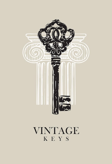 banner with vintage key and column