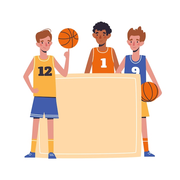 Banner with young basketball players