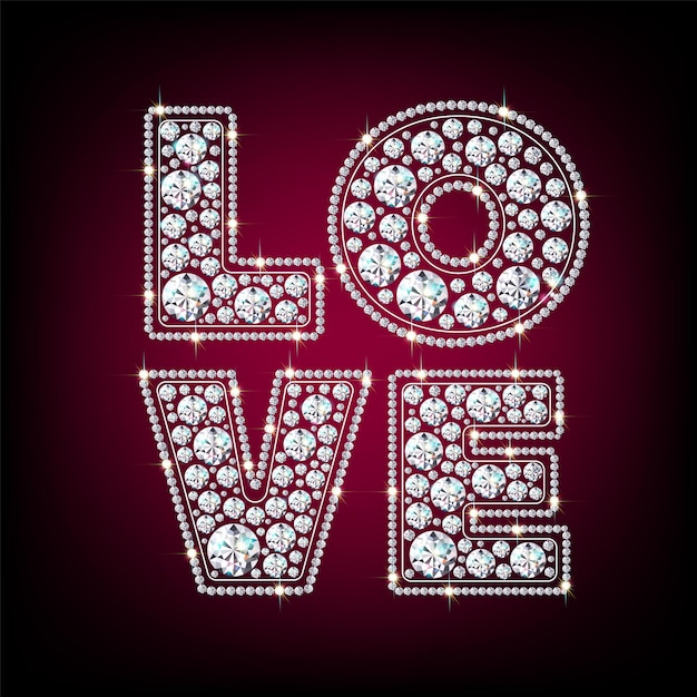 Banner   word Love Jewelry letters from sparkling diamonds Banner for Valentines Day Womens Day