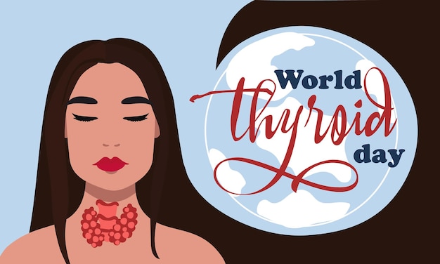 Banner for the World Thyroid Day which is celebrated on May 25 The thyroid gland and trachea