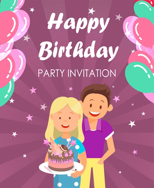 Banner Written Happy Birthday Party Invitation.