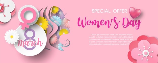 Banners poster with offer sale wording of Womens day in paper cut style