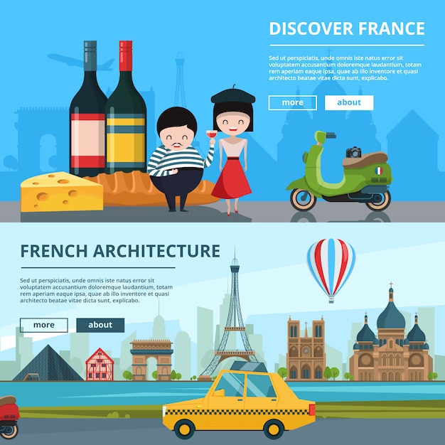 Vector banners set of french landmarks