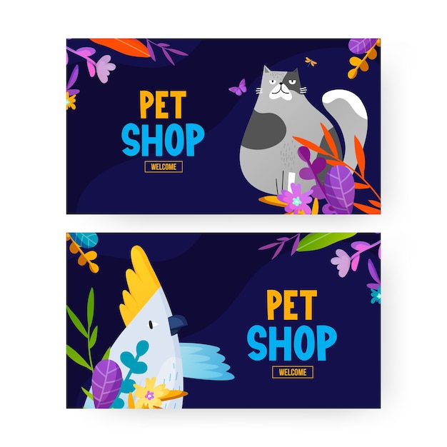 Banners set of funny pets with text label