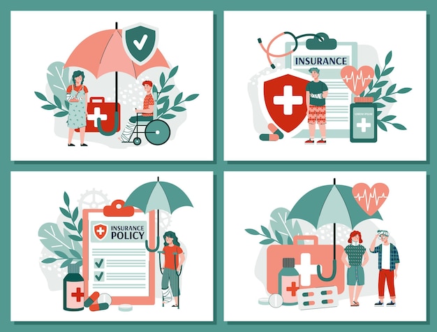 Banners set for insurance in case of injury and trauma flat vector illustration