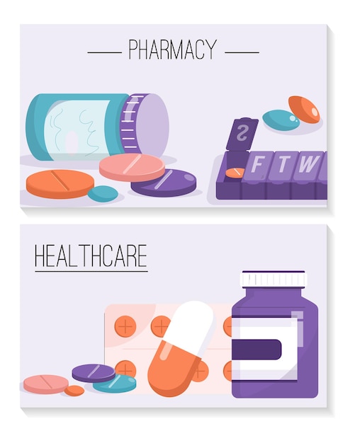 Banners set of pharmacy and healthcare concept