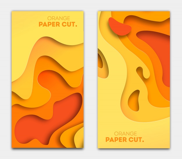 Banners templates with orange paper cut shapes. Bright autumn modern abstract design.  Illustration.