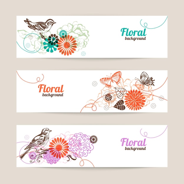 Banners with hand drawn floral background