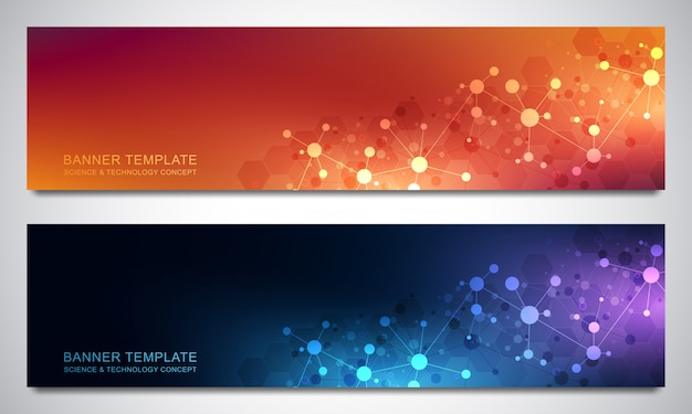 Banners with molecules background and neural network