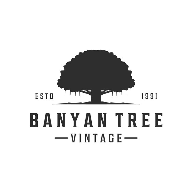 Vector banyan tree logo vintage vector illustration template icon design