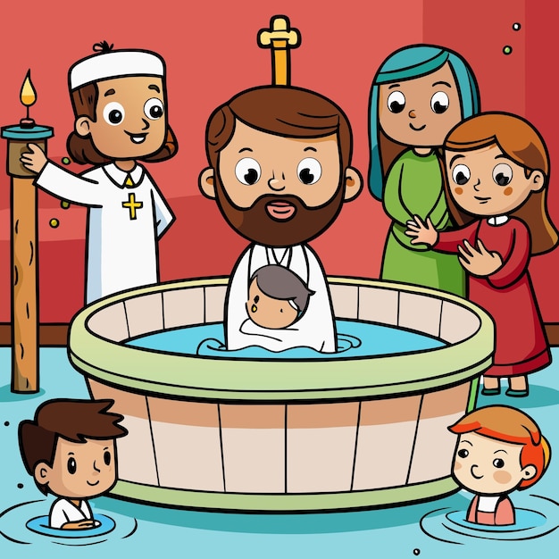 Vector baptism cartoon clip art vector illustration design