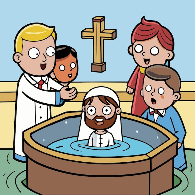 Vector baptism cartoon clip art vector illustration design