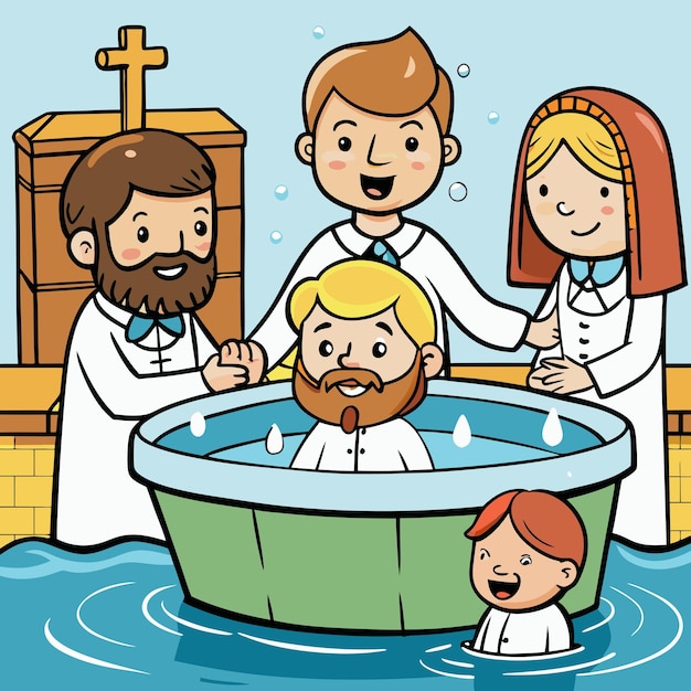 Vector baptism cartoon clip art vector illustration design