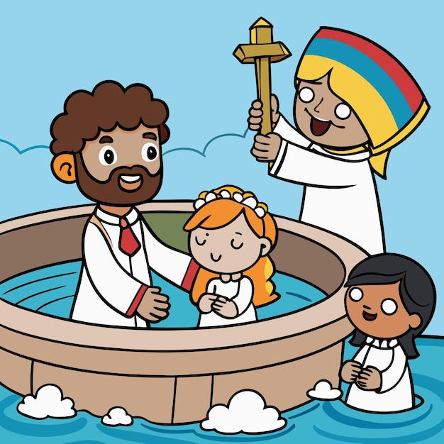 Vector baptism cartoon clip art vector illustration design