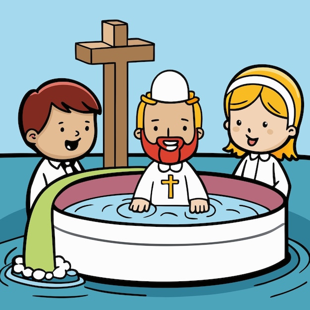 Vector baptism cartoon clip art vector illustration design