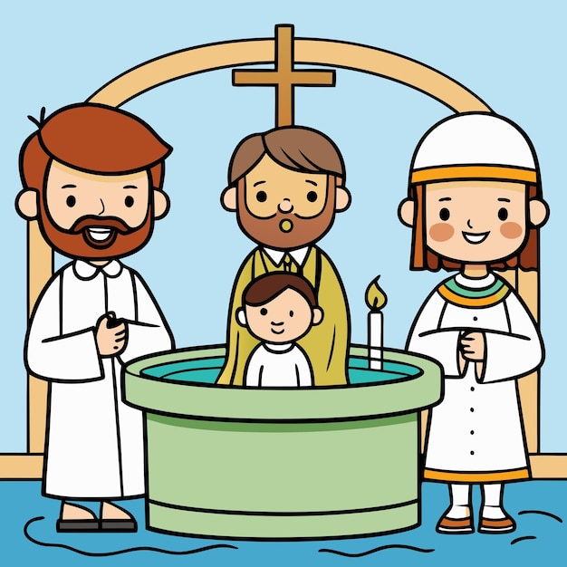 Vector baptism cartoon clip art vector illustration design