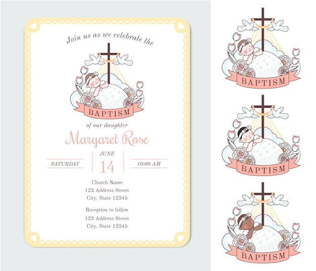 Vector a baptism invitation for baby girl