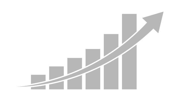 bar chart with uptrend arrow isolated on white background