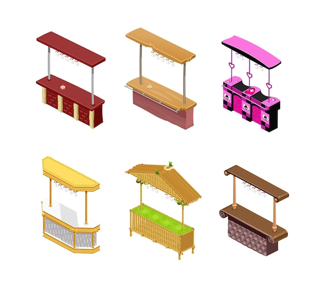 Bar counters in isometric isolated. illustration