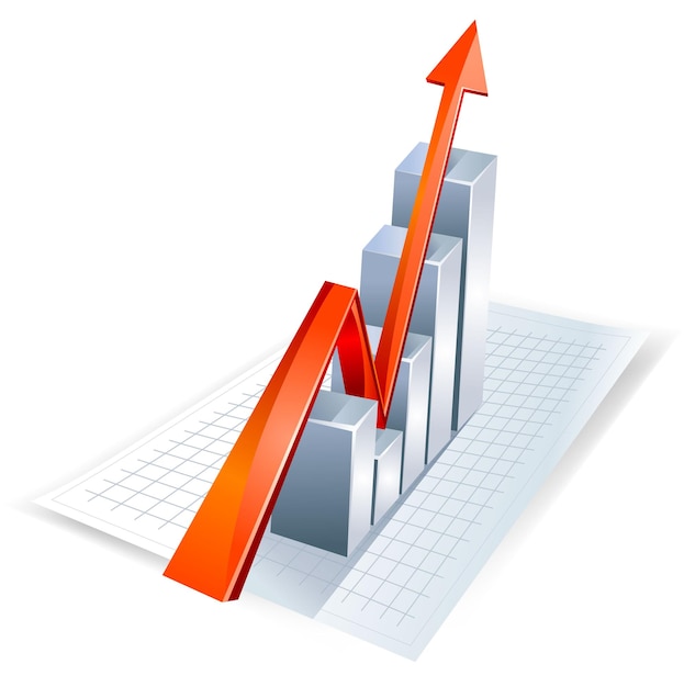 Bar graph with growth arrow