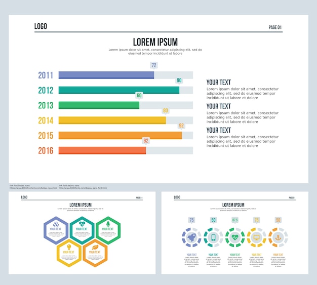 bar hexagonal set presentation slide and powerpoint template