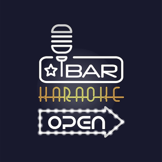 Bar karaoke retro neon sign vintage bright glowing signboard light banner vector Illustration web design