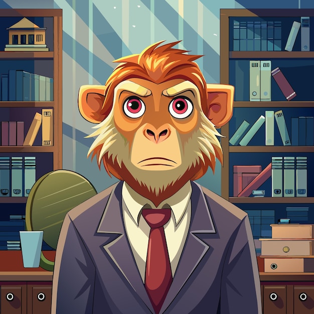 Vector barbary macaque monkey nervous stay office vector