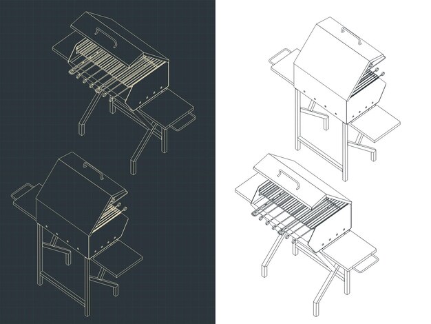 Barbecue and barbecue isometric blueprints