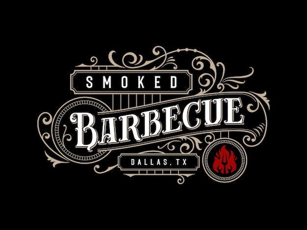 Barbecue barbeque bbq bar and grill vintage ornamental lettering logo design