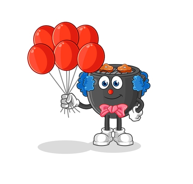 Barbecue clown with balloons vector cartoon character