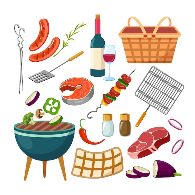 Barbecue and grill icon set