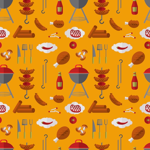 Barbecue grill seamless pattern in flat style