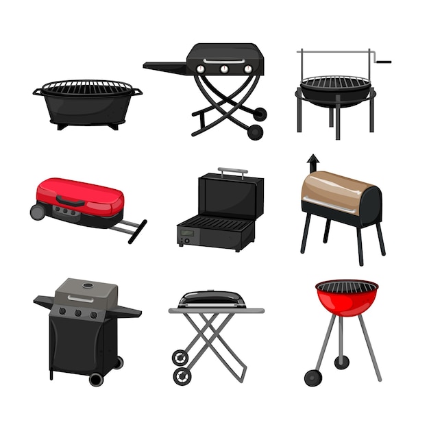 Barbecue grill set cartoon vector illustration