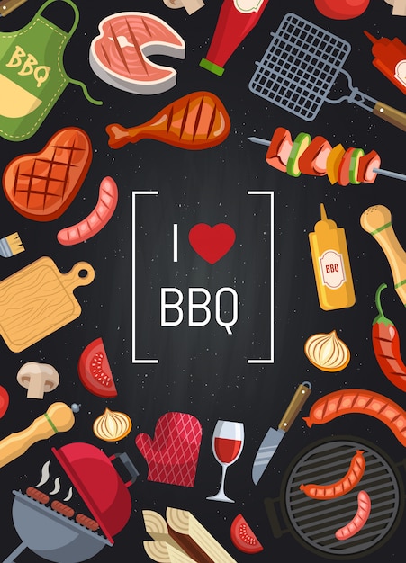 barbecue or grill with coking elements on chalkboard