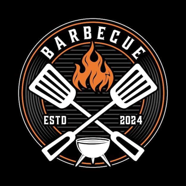 barbecue logo grill spatula and fork icon for steak house BBQ vector illustration design