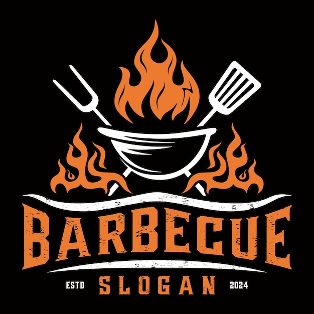 barbecue logo grill spatula and fork icon for steak house BBQ vector illustration design