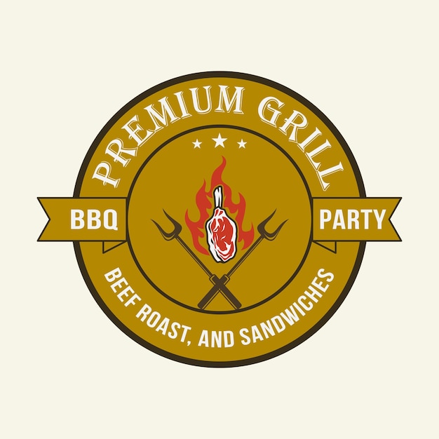 Barbecue logo for restaurant with barbecue premium badge collection retro vintage style template