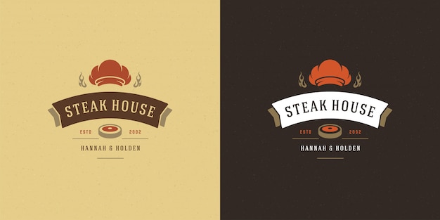 Barbecue logo vector illustration grill house or bbq restaurant menu emblem meat steak