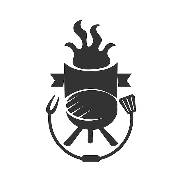 Barbecue logo with bbq logotype and fire concept in combination with spatula