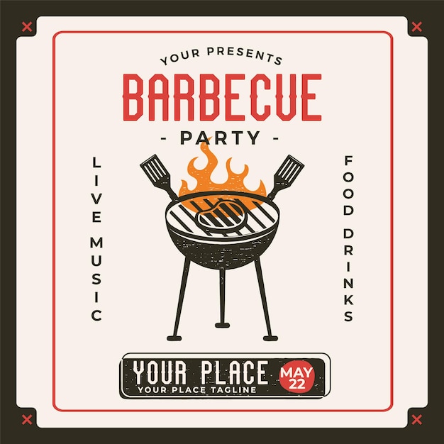 Barbecue party card template BBQ grill square card for social media marketing Barbecue post design Stock vector poster flyer