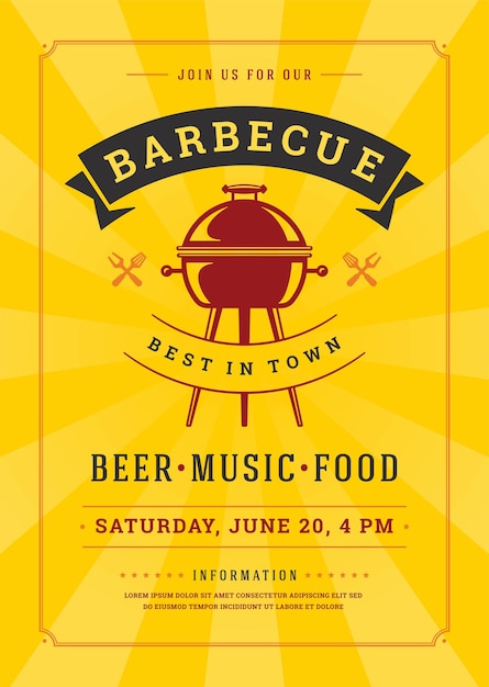 Vector barbecue party invitation flyer or poster design template