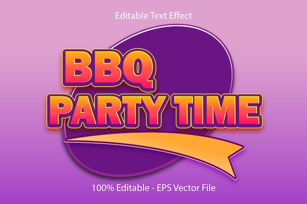 Barbecue Party Time Text Effect 3D Emboss Cartoon Style Design