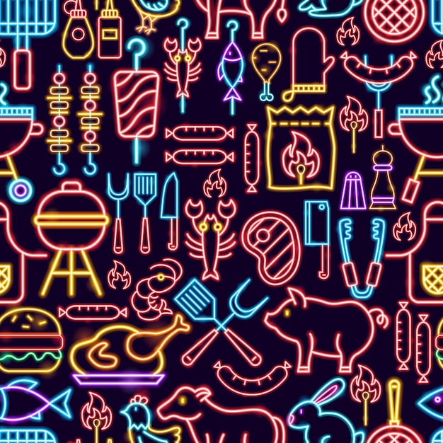 Barbecue Seamless Pattern. Vector Illustration of BBQ Background.