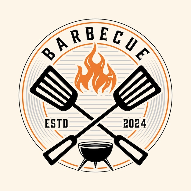 barbecue vector logo grill and two crossed spatulas symbol of barbecue