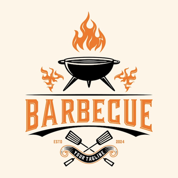 Barbecue vintage logo for Barbeque Grill with spatula and grill fork vector illustration design