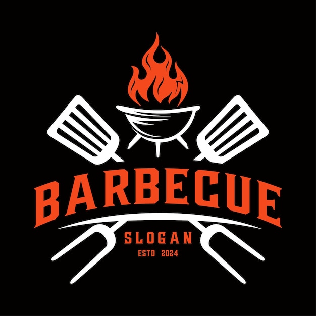 Barbecue vintage logo BBQ template logo grill spatula for steak restaurant barbecue Vector illu