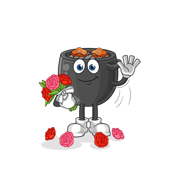 Barbecue with bouquet mascot cartoon vector