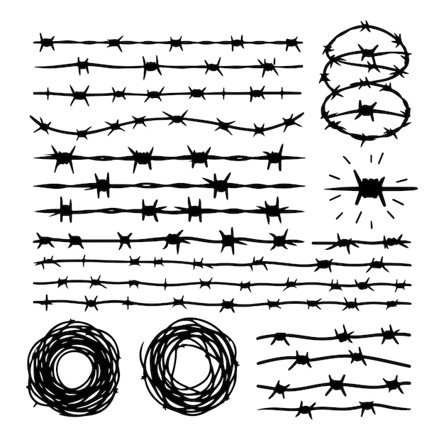 Vector barbed wire collection silhouette vector