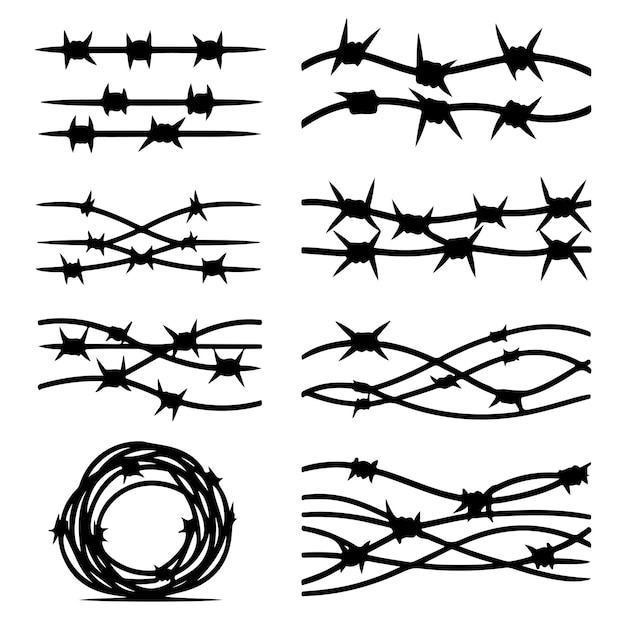 Vector barbed wire collection silhouette vector