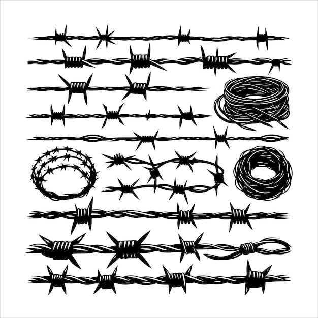 Vector barbed wire collection vector wire fence silhouettes versatile boundary designs for projects